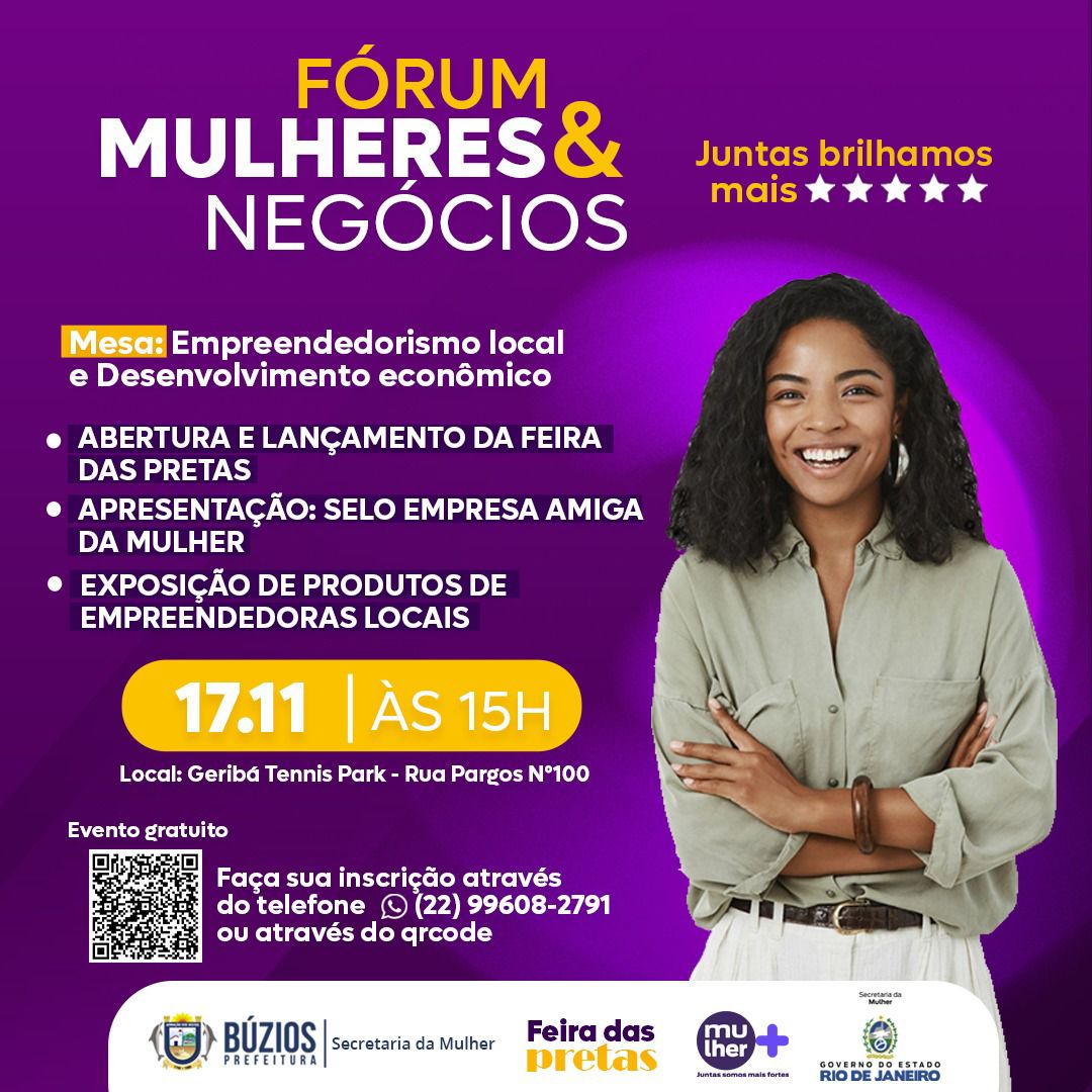 Búzios sediará Fórum Mulheres &amp; Negócios, em alusão ao Mês Estadual da Mulher Empreendedora