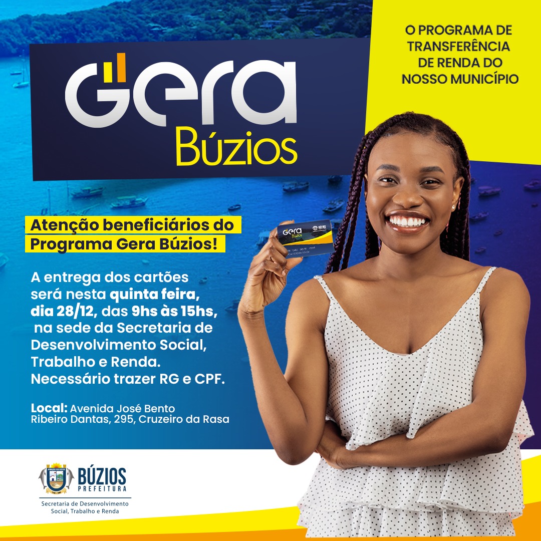 Entrega dos cartões do Programa Gera Búzios agendada para 28 de dezembro
